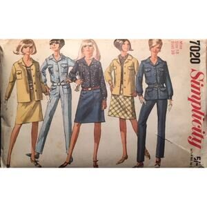 UNCUT Vintage 1960s Simplicity 7020 Sewing Pattern XS 12 Shirt Jacket Pant Skirt